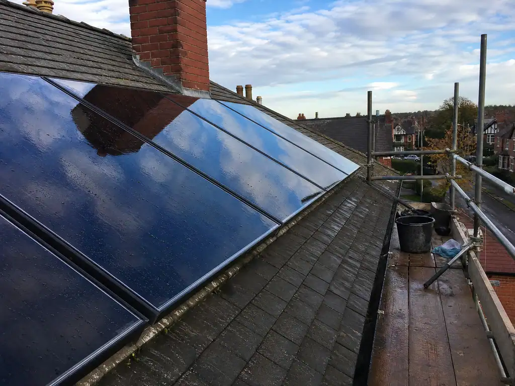 Freshly cleaned solar panels reflecting the sky, Derby